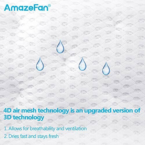 4D air mesh technology with water droplets indicating breathability and ventilation.