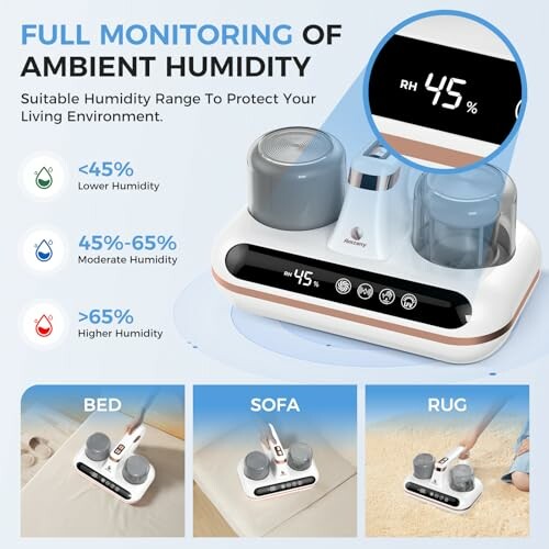 Device for monitoring ambient humidity with display and settings.