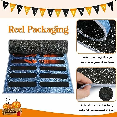 Reel packaging with anti-slip rubber backing and point molding design.
