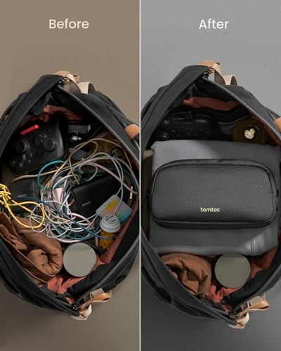 Comparison of disorganized vs. organized backpack contents