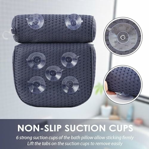 Bath pillow with non-slip suction cups for secure attachment