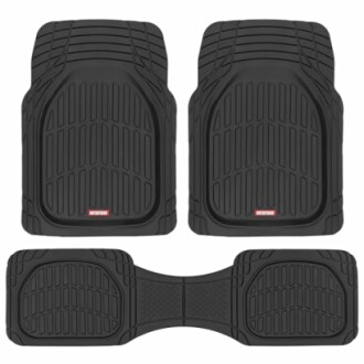 Set of black rubber car floor mats, front and rear.