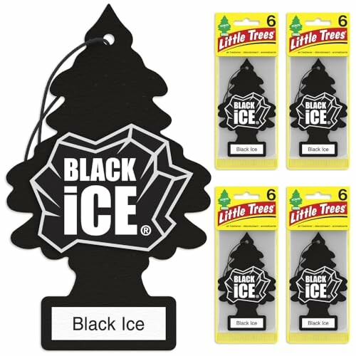 Black Ice air freshener in tree shape with packaging.
