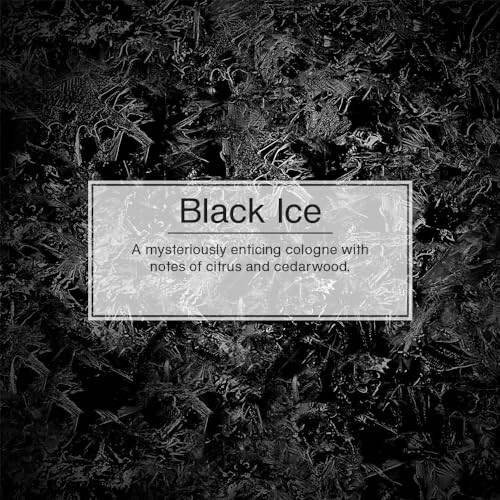 Black Ice cologne ad with citrus and cedarwood notes.