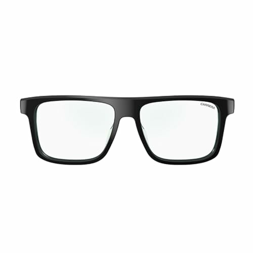 Black square frame glasses with clear lenses.