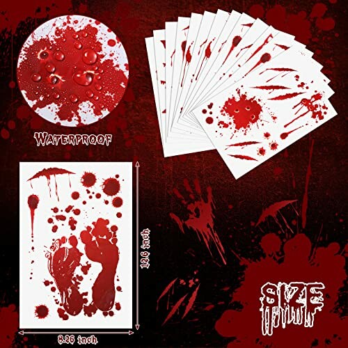 Collection of waterproof bloody handprint tattoo stickers.