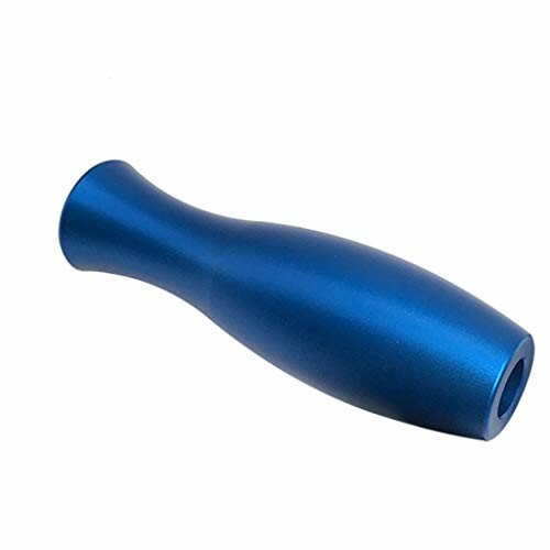 Blue metallic handle with curved design
