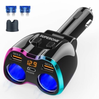 [2023 Upgraded] Cigarette Lighter Splitter, SUPERONE 180W 2-Socket