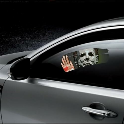 Horror character sticker on car window