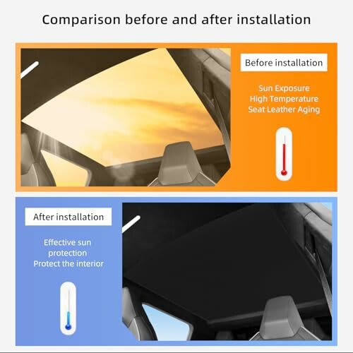 Comparison of car interiors before and after window tint installation, showing reduced sun exposure and interior protection.