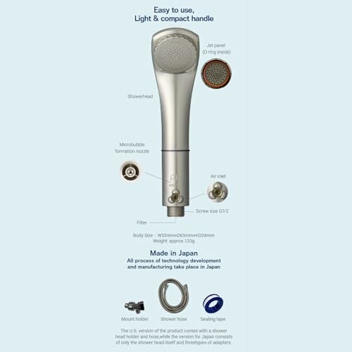 Compact and lightweight showerhead with microbubble technology, made in Japan.