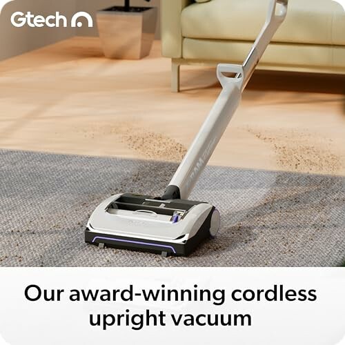 Cordless upright vacuum cleaner on carpet