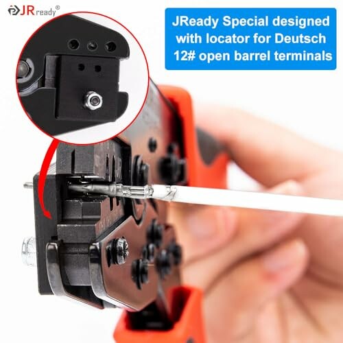 Crimping tool for Deutsch 12# open barrel terminals with locator.