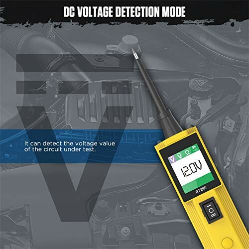 DC voltage detection tool showing a reading of 12.0V.