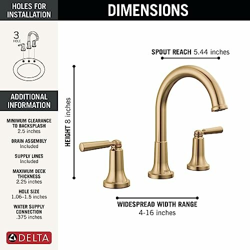 Delta faucet dimensions and installation details.