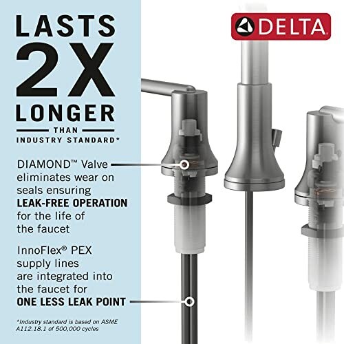 Delta faucet with features for leak-free operation and durability.