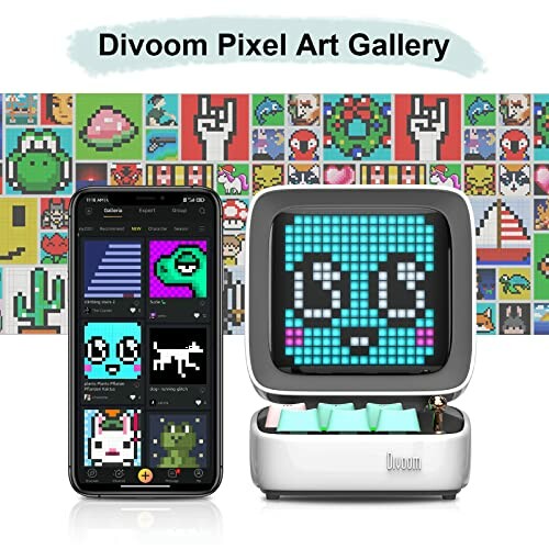 Divoom Pixel Art Gallery with smartphone and pixel display