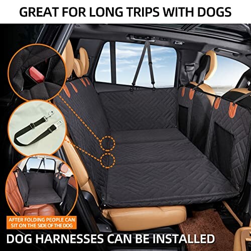Car seat cover for dogs with harness installation option.