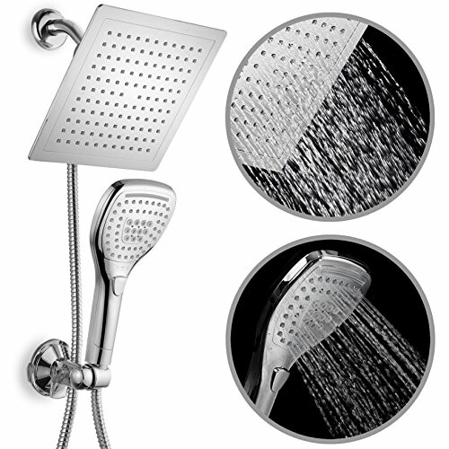Dual shower head system with square rainfall and handheld showerheads.