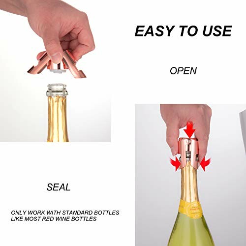 Wine bottle being sealed with a metal stopper.