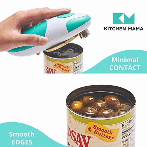 Electric can opener in use, showing smooth edges