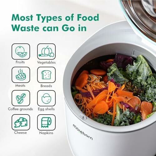 Food waste composter with various food types inside.