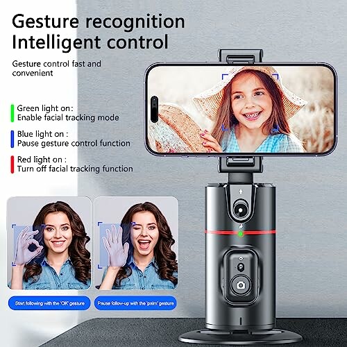 Device with gesture recognition and facial tracking for smartphone with control instructions.