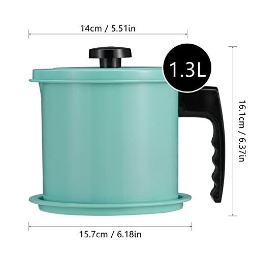 Green oil strainer pot with handle and lid, capacity 1.3L