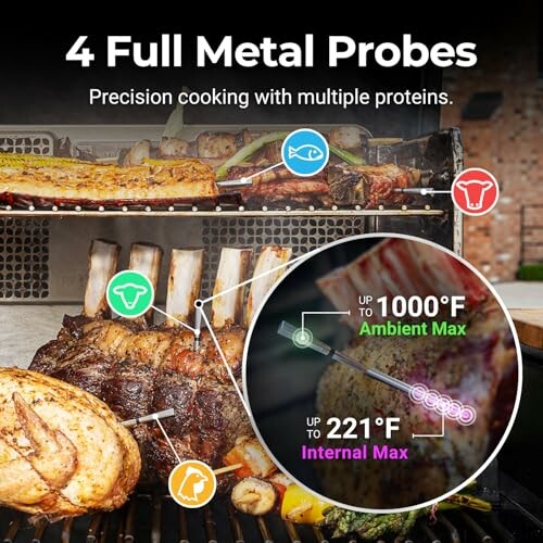 Grill with full metal probes for precision cooking.