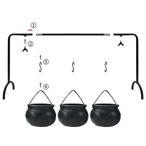 Halloween cauldron set with stand and hooks