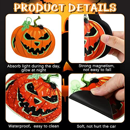 Halloween pumpkin car magnet with strong magnetism and waterproof design.