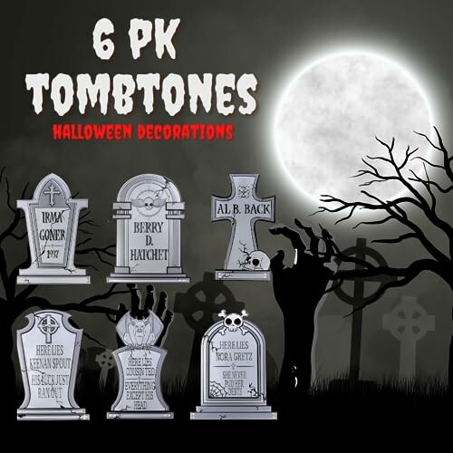 Halloween tombstone decorations with eerie background