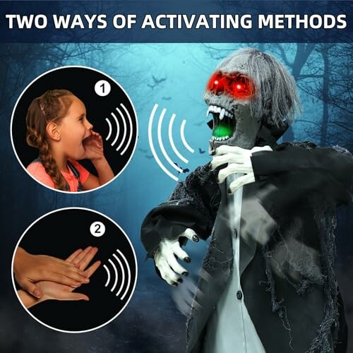 Two methods to activate Halloween zombie: voice and clap.