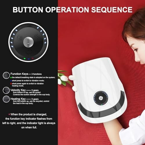 Hand massager with button operation guide and functions.