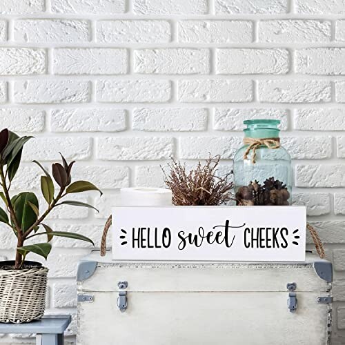 Hello Sweet Checks Wooden Bathroom Decor Box