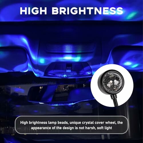 High brightness lamp with blue lighting effect in car interior.