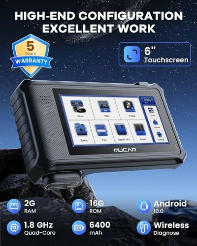Advanced diagnostic tool with touchscreen and multiple features.