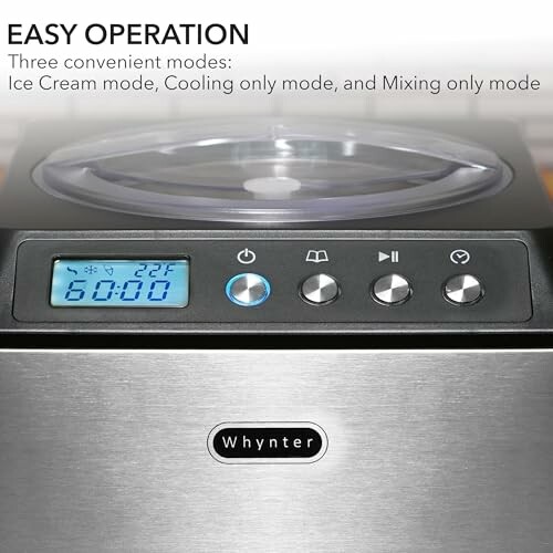Close-up of ice cream maker controls with display and buttons.