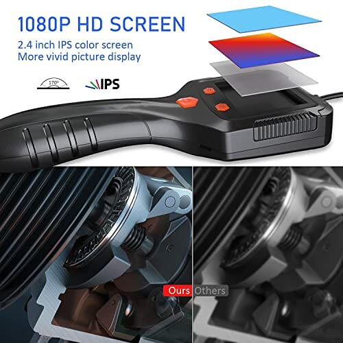 Inspection camera with 1080P HD screen and 2.4 inch IPS color display.
