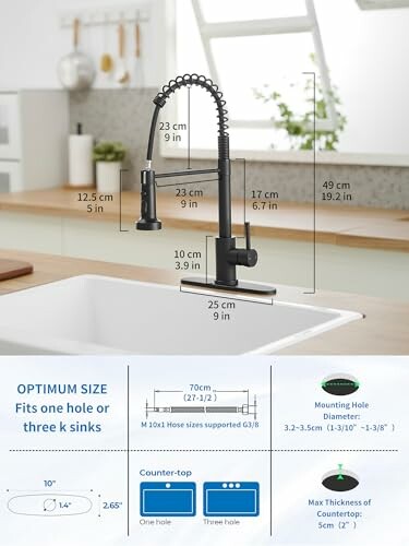 Kitchen faucet dimensions and installation guide.