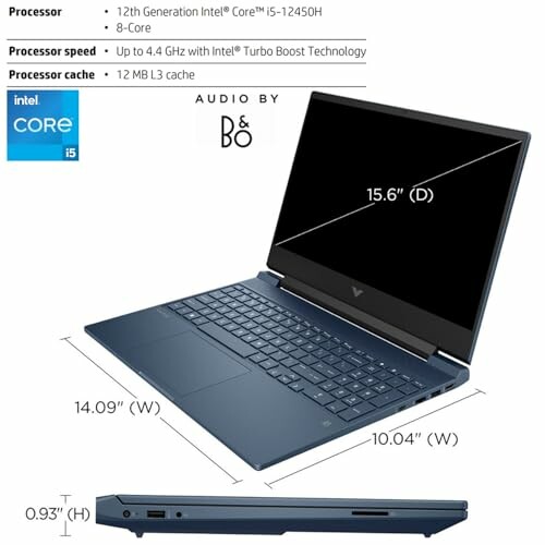 Laptop with Intel Core i5, 12th Gen, 15.6-inch display, B&O audio.