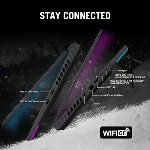 Laptop side view showcasing various ports and WiFi 6E capability.