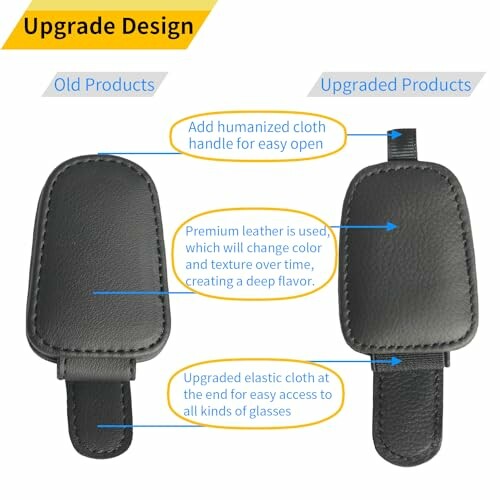 Comparison of old and upgraded leather glass case handles.