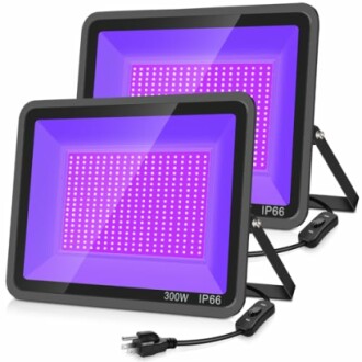 Two LED black light floodlights with 300W power capacity.