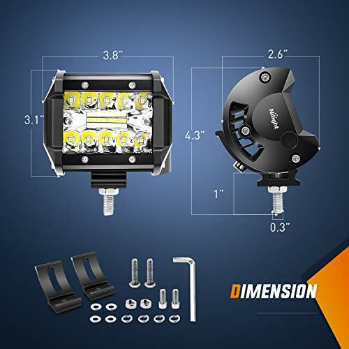Dimensions of LED light bar with mounting hardware.