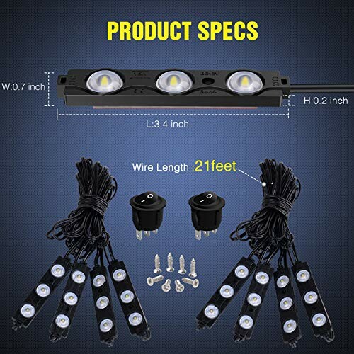 LED lights with dimensions and wire length