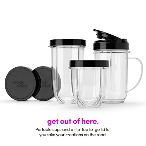 Magic Bullet portable cups with lids and flip-top to-go lid.
