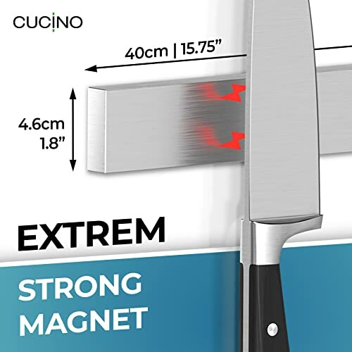 Magnetic knife holder with knife attached