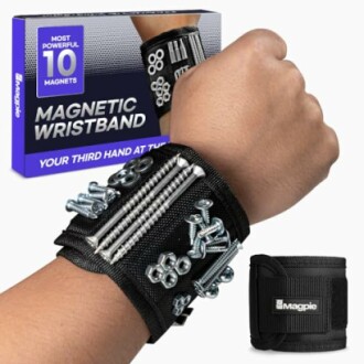 Magnetic wristband holding screws and bolts with packaging.