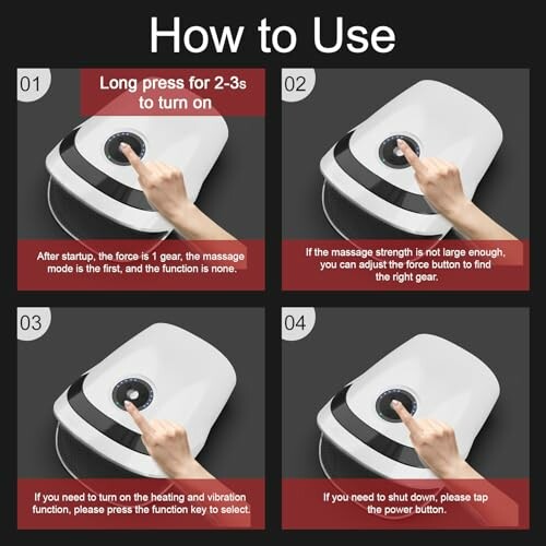 Instructions for using a massage device with four steps.